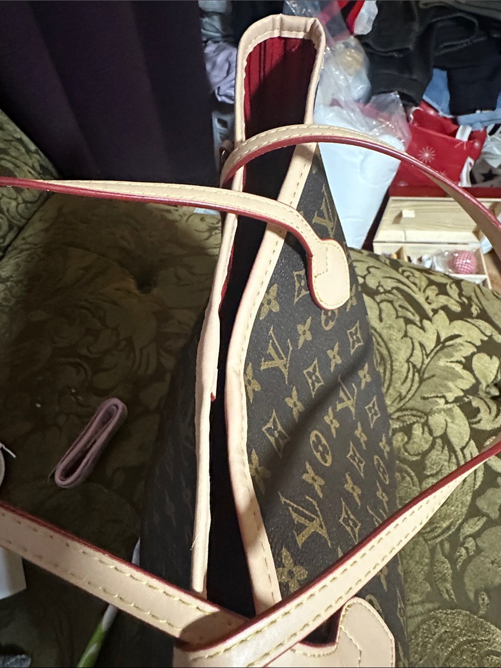 Source Unknown Brown Monogram Canvas Tote with Natural Trim - Picture 10 of 10
